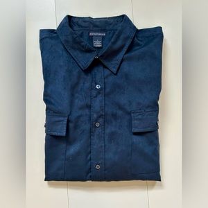 K NIGHTSBRIDGE MENS BLUE MICRO SUEDE LONG SLEEP BUTTON FRONT SHIRT XXL